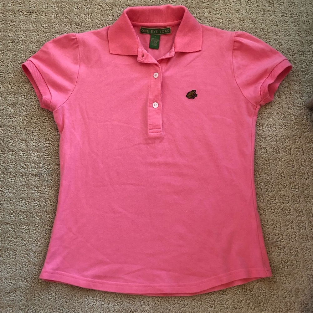 Pink Ruffle Sleeve Polo Sz S EUC One Eye Toad